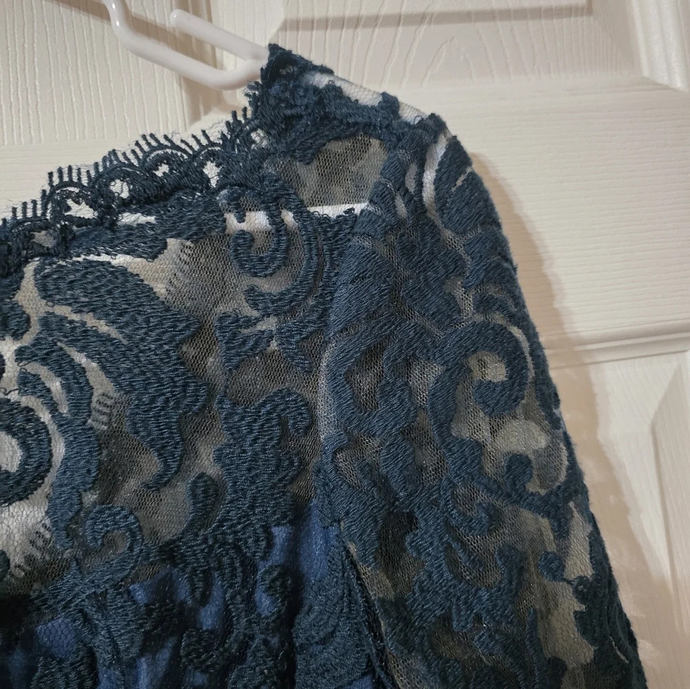 Tadashi Shoji Paillette Embroidered Lace & Tulle Sheath Dress in Teal, Sz 2, EUC - Picture 8 of 16